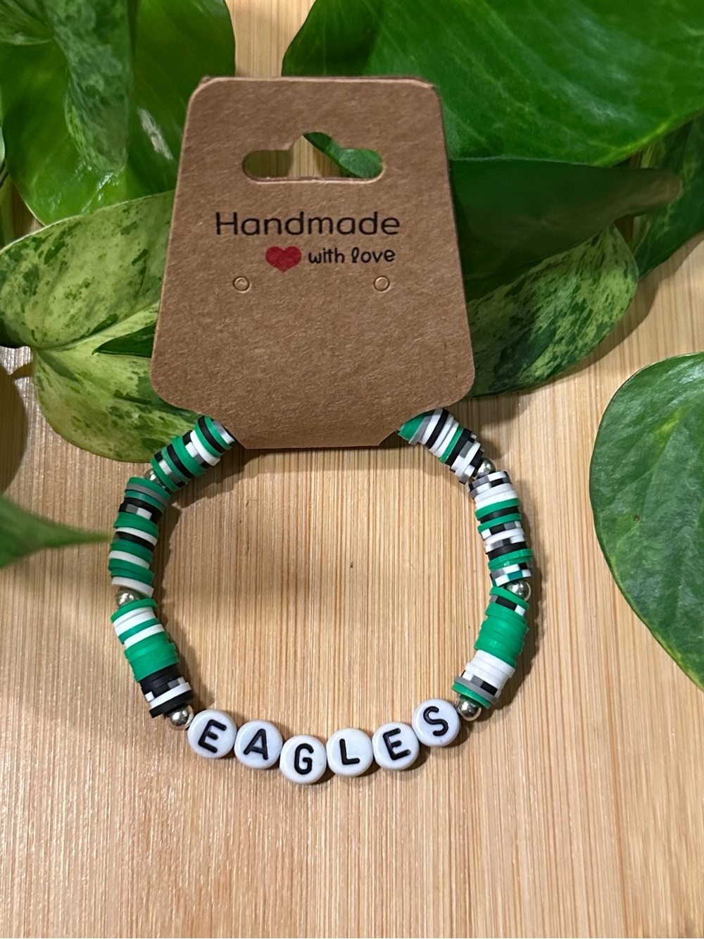 🦅💚 Philadelphia Eagles Stretchy Beaded Bracelet | Handmade | Football Team Spi